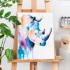 Blue rhino watercolor painting, limited edition art print by Slaveika Aladjova, view 2