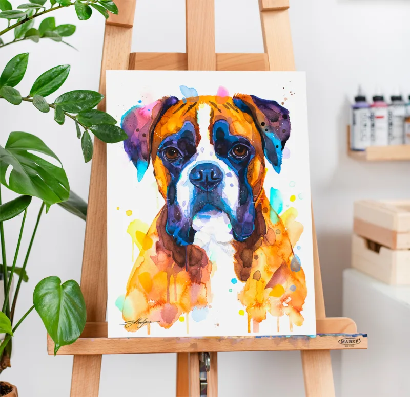 Boxer watercolor painting, limited edition art print by Slaveika Aladjova, view 3