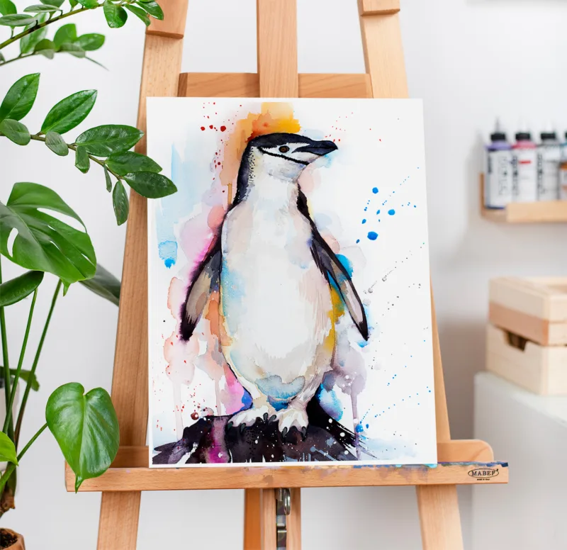 Chinstrap penguin watercolor painting, limited edition art print by Slaveika Aladjova, view 2