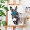 Grey donkey with teal and rust, watercolor painting, limited edition art print by Slaveika Aladjova, view 3