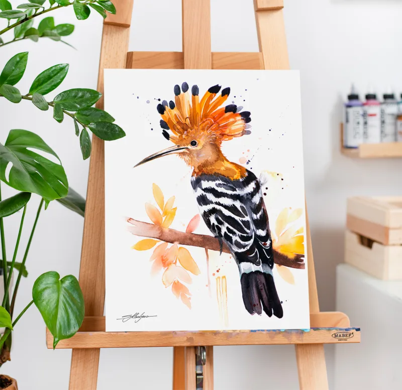 Hoopoe watercolor painting, limited edition art print by Slaveika Aladjova, view 4