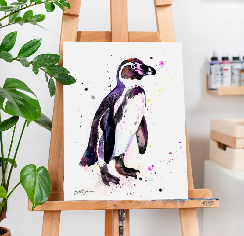 Humboldt penguin watercolor painting, limited edition art print by Slaveika Aladjova, view 3
