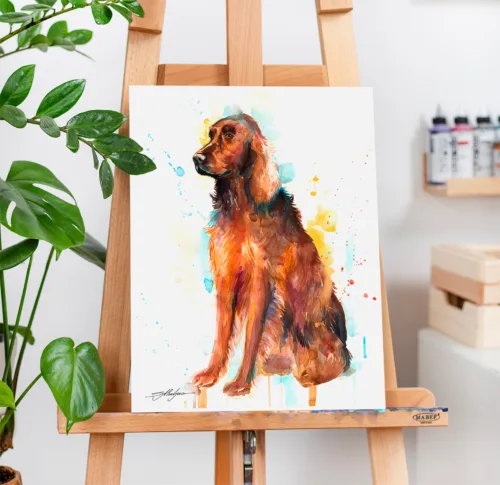 Irish Setter watercolor painting, limited edition art print by Slaveika Aladjova, view 2