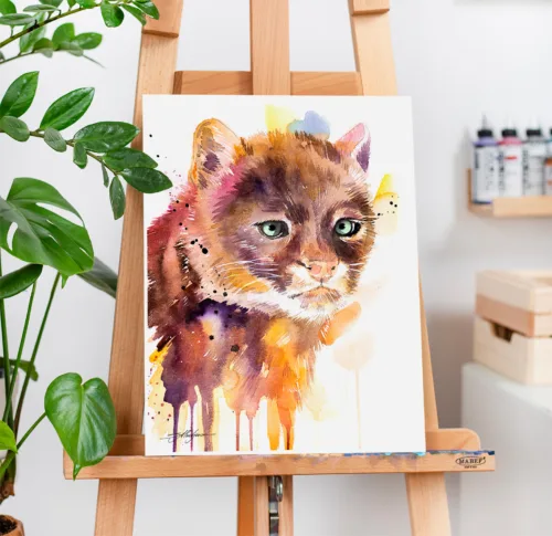 Jaguarundi watercolor painting, limited edition art print by Slaveika Aladjova, view 2