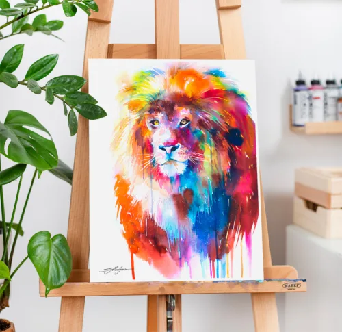 Lion watercolor painting, limited edition art print by Slaveika Aladjova, view 2