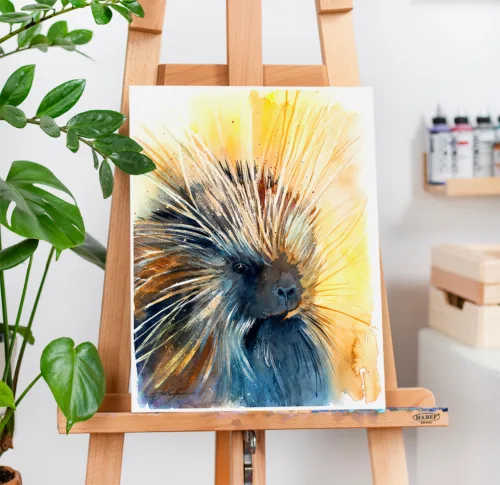 North American porcupine watercolor painting, limited edition art print by Slaveika Aladjova, view 2