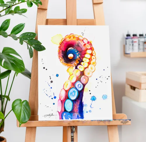 Octopus tentacle watercolor painting, limited edition art print by Slaveika Aladjova