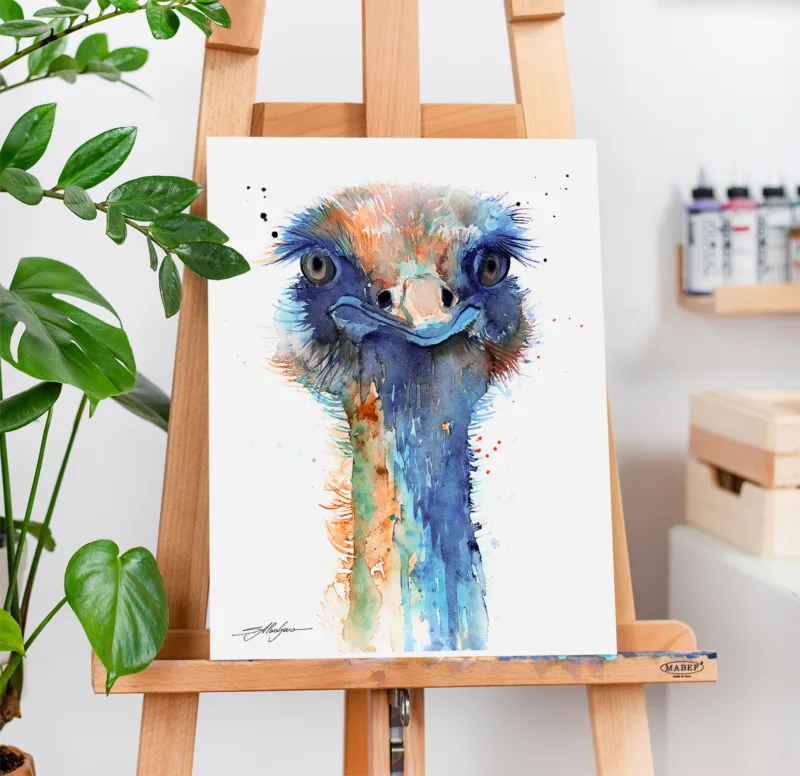 Ostrich watercolor painting, limited edition art print by Slaveika Aladjova, view 3
