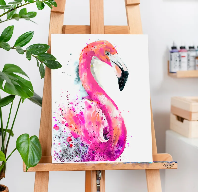 Pink flamingo watercolor painting, limited edition bird art print by Slaveika Aladjova