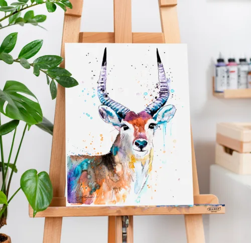 Red lechwe watercolor painting, limited edition art print by Slaveika Aladjova, view 2