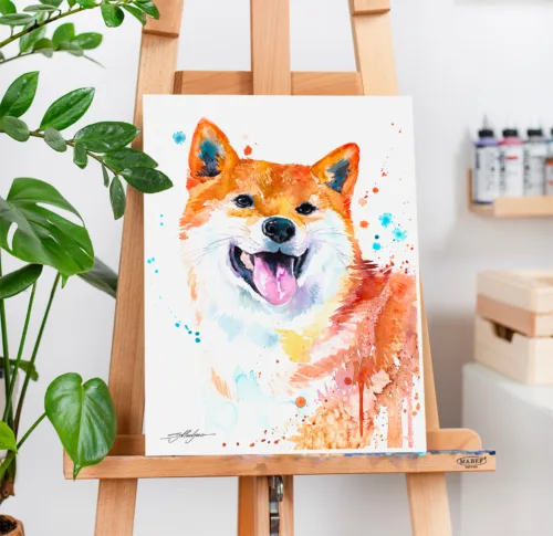 Red Shiba Inu Shiba Inu watercolor painting, limited edition art print by Slaveika Aladjova