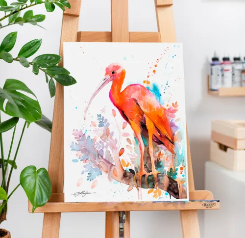 Scarlet ibis watercolor painting, limited edition art print by Slaveika Aladjova