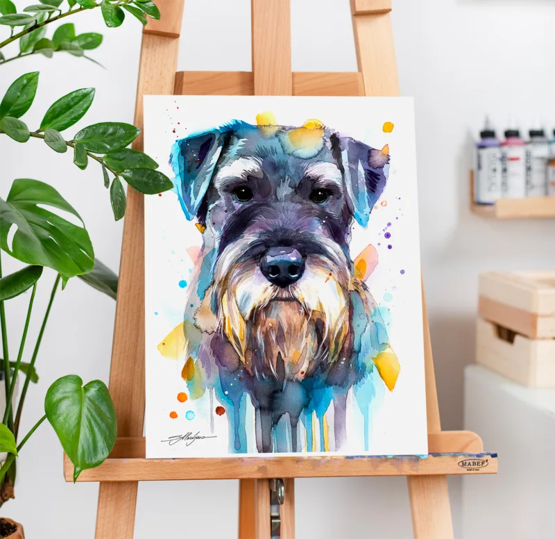 Schnauzer watercolor painting, limited edition art print by Slaveika Aladjova, view 2