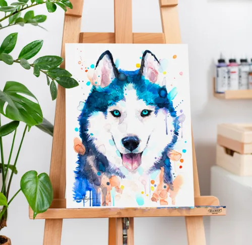 Siberian Husky watercolor painting, limited edition art print by Slaveika Aladjova, view 2