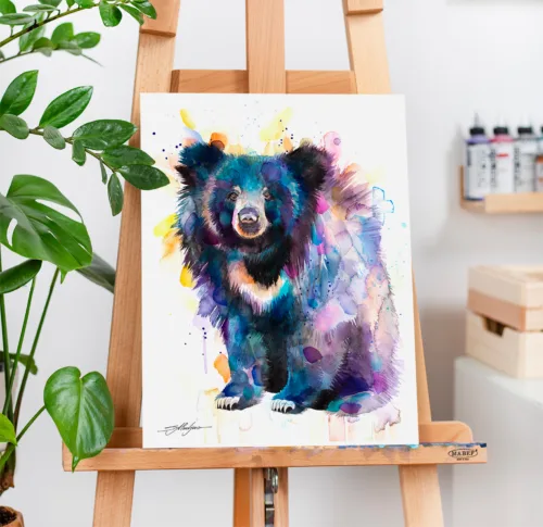 Sloth bear watercolor painting, limited edition art print by Slaveika Aladjova, view 2