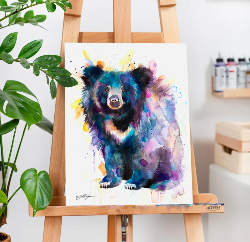 Sloth bear watercolor painting, limited edition art print by Slaveika Aladjova, view 2