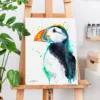 Atlantic puffin watercolor painting, limited edition art print by Slaveika Aladjova