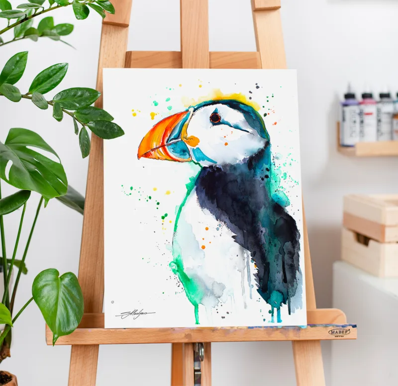 Atlantic puffin watercolor painting, limited edition art print by Slaveika Aladjova