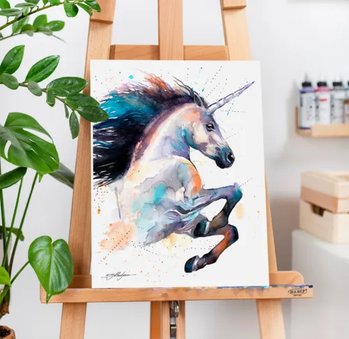 Unicorn watercolor painting, limited edition art print by Slaveika Aladjova, view 2
