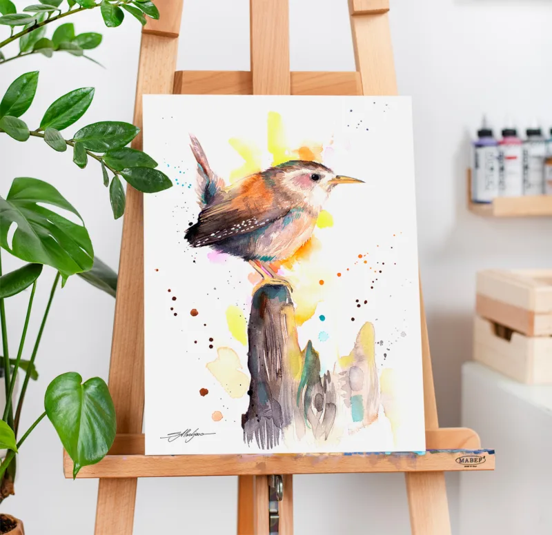 Wren watercolor painting, limited edition art print by Slaveika Aladjova, view 3