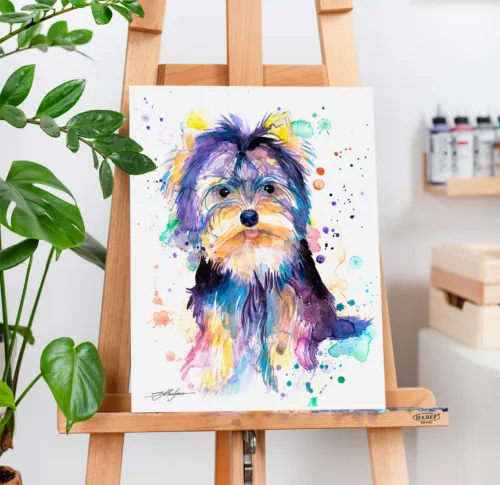 Yorkshire Terrier watercolor painting, limited edition art print by Slaveika Aladjova, view 2