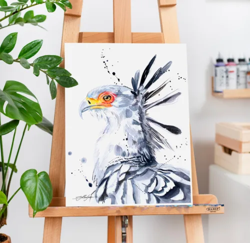 Slaveika-Aladjova-Art-2 Secretary bird watercolor painting, limited edition art print by Slaveika Aladjova