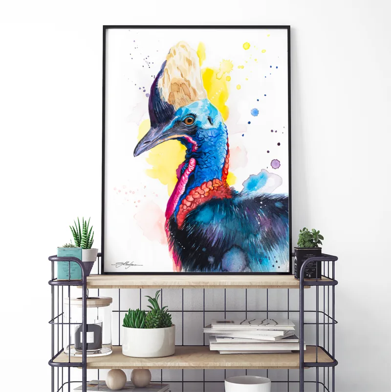 Cassowary watercolor painting, limited edition art print by Slaveika Aladjova, view 3