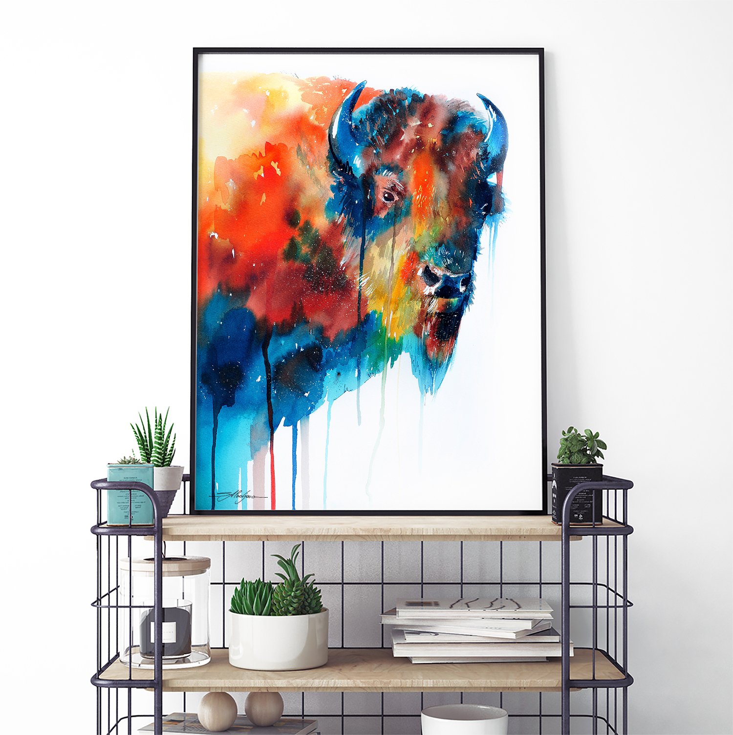 American bison watercolor painting print