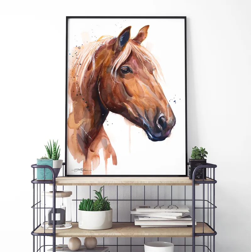 Suffolk Punch horse watercolor painting, limited edition art print by Slaveika Aladjova, view 4