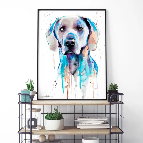 Blue Weimaraner watercolor painting, limited edition art print by Slaveika Aladjova