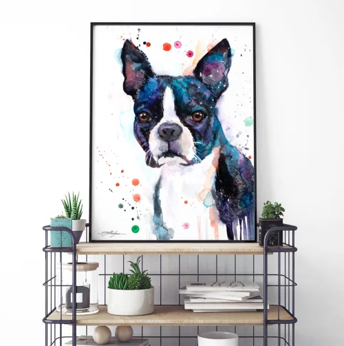 Boston Terrier watercolor painting, limited edition art print by Slaveika Aladjova