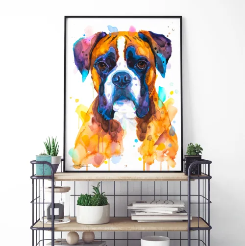 Boxer watercolor painting, limited edition art print by Slaveika Aladjova, view 2