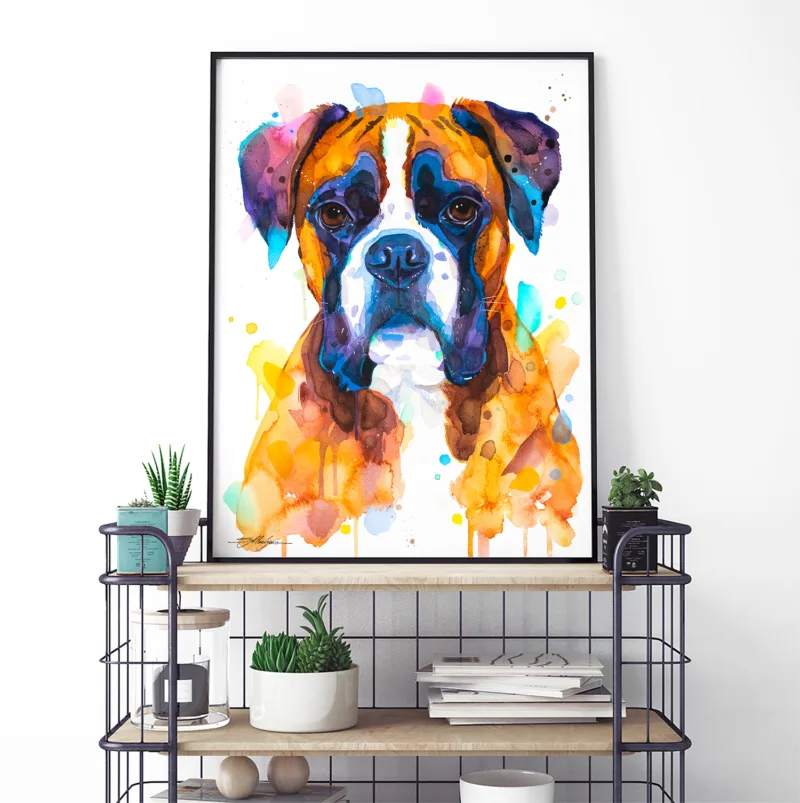 Boxer watercolor painting, limited edition art print by Slaveika Aladjova, view 2