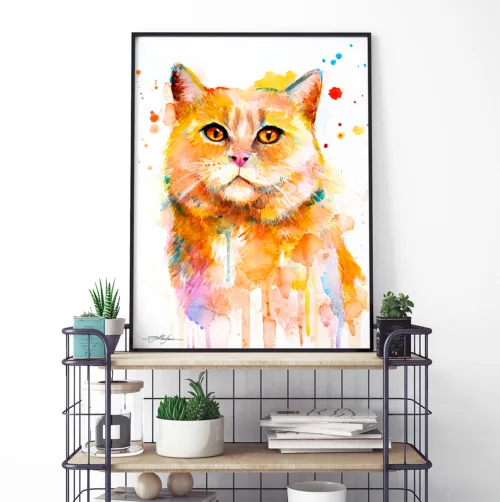Ginger cat watercolor painting, limited edition art print by Slaveika Aladjova