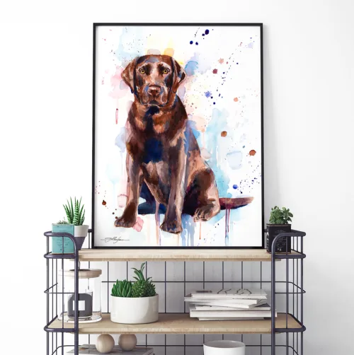 Chocolate Labrador watercolor painting, limited edition art print by Slaveika Aladjova, view 2