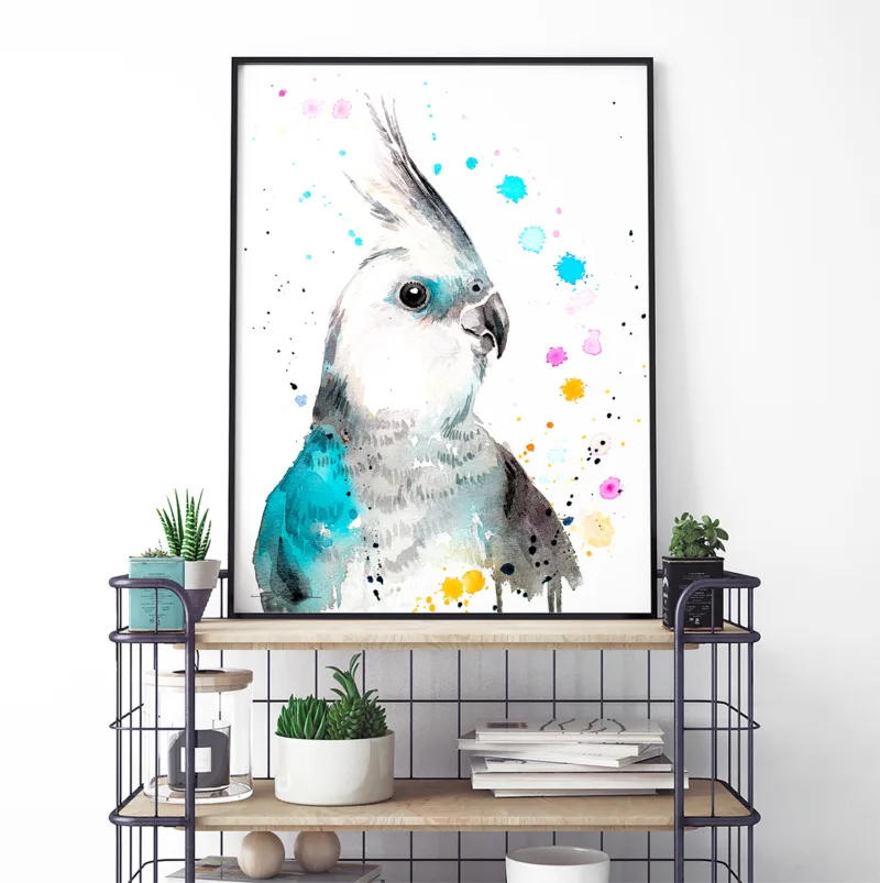 Cockatiel watercolor painting, limited edition art print by Slaveika Aladjova, view 4