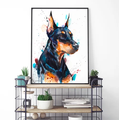 Doberman watercolor painting, limited edition art print by Slaveika Aladjova