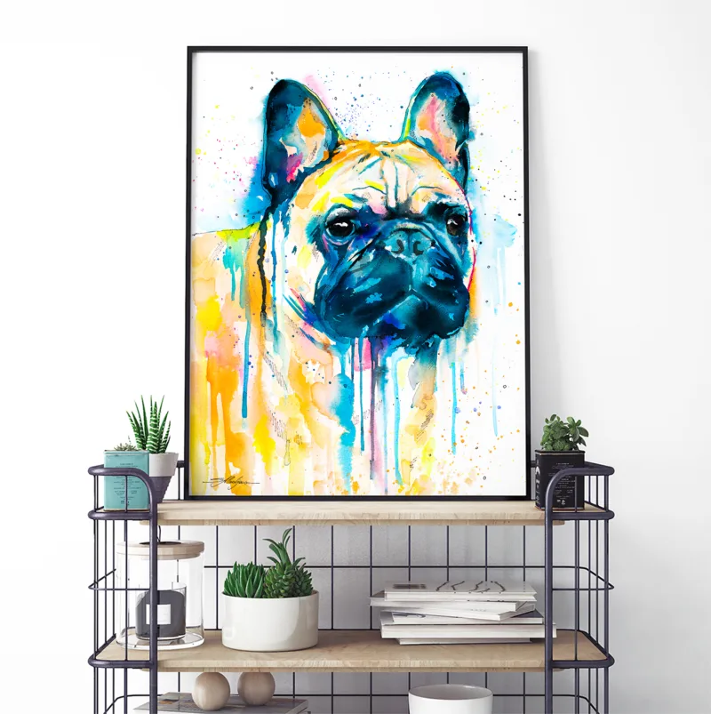 Fawn French bulldog watercolor painting, limited edition art print by Slaveika Aladjova, view 3