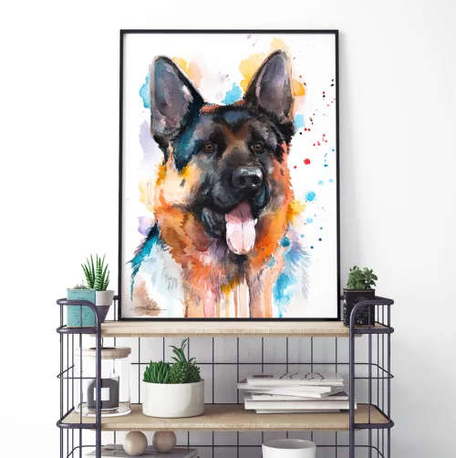 German Shepherd North German Shepherd watercolor painting, limited edition art print by Slaveika Aladjova