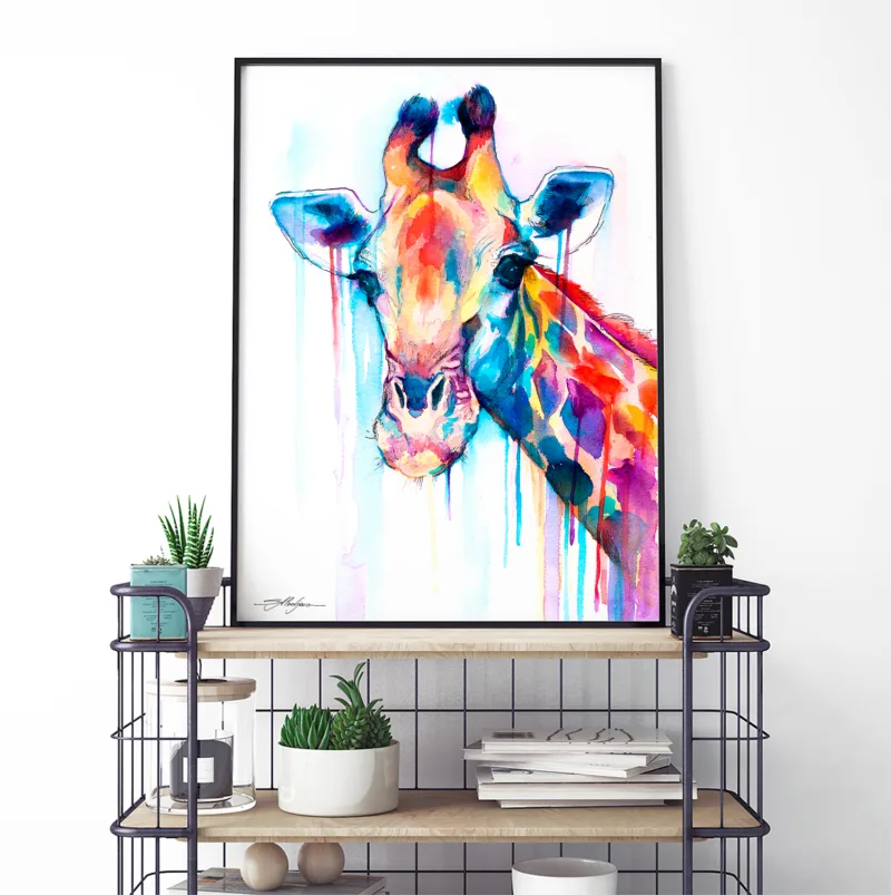 Giraffe watercolor painting, limited edition art print by Slaveika Aladjova, view 4
