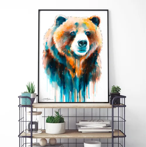 Grizzly bear watercolor painting, limited edition art print by Slaveika Aladjova