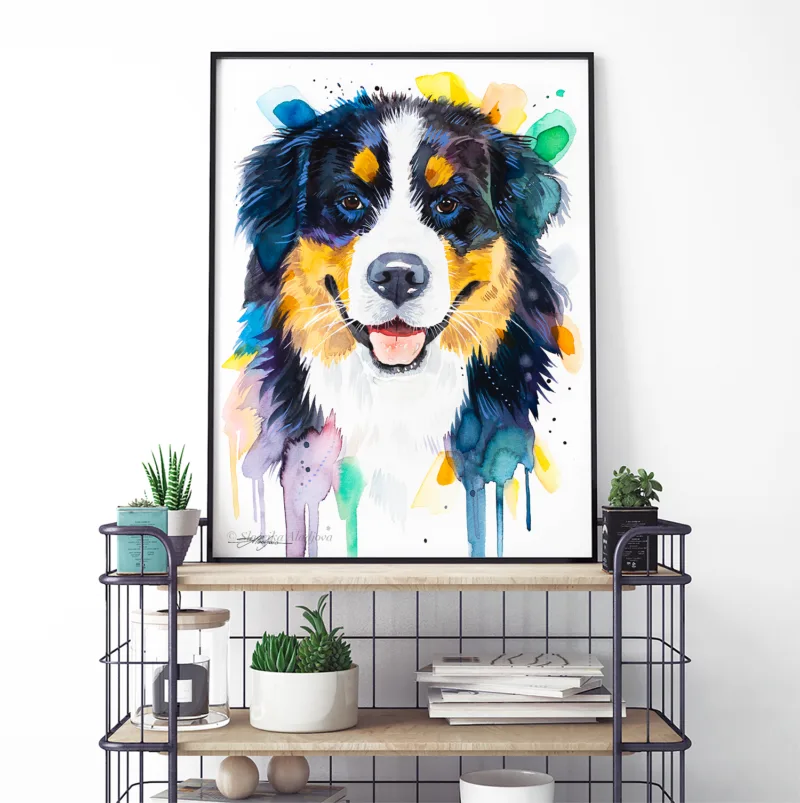 Bernese Mountain Dog watercolor painting, limited edition art print by Slaveika Aladjova, view 4