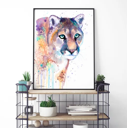 Puma watercolor painting print by Slaveika Aladjova, Puma watercolor painting, limited edition art print by Slaveika Aladjova