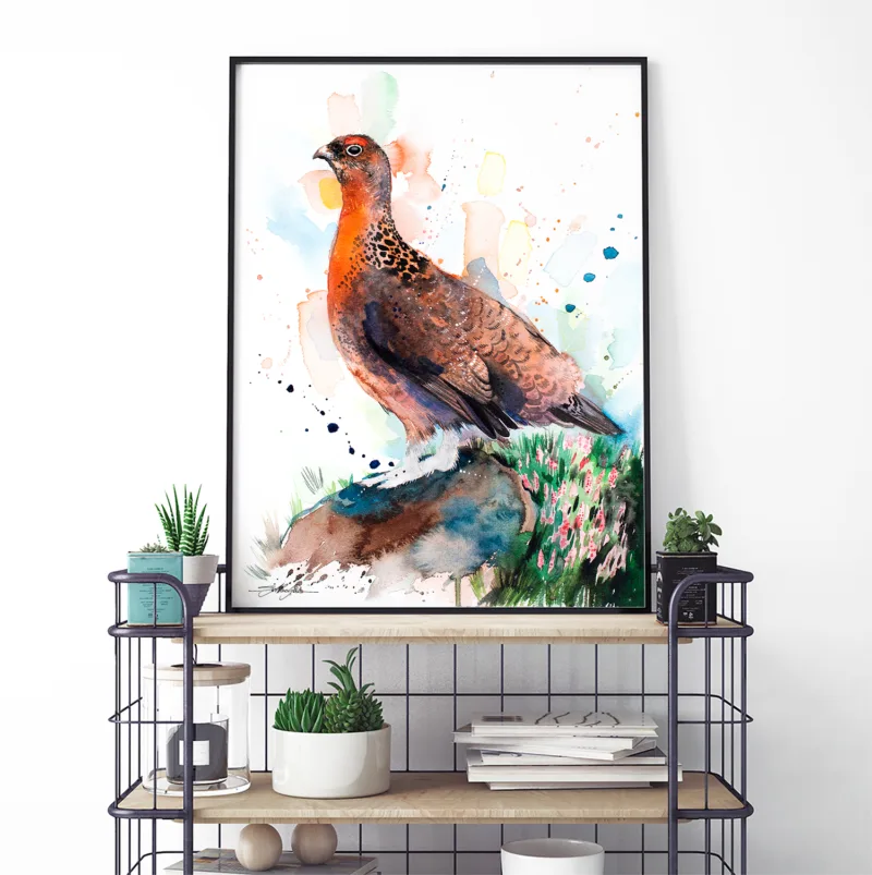 Red grouse watercolor painting, limited edition art print by Slaveika Aladjova, view 4