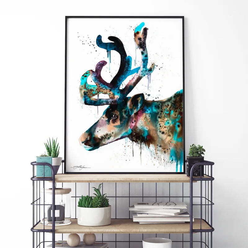Reindeer watercolor painting, limited edition art print by Slaveika Aladjova, view 4