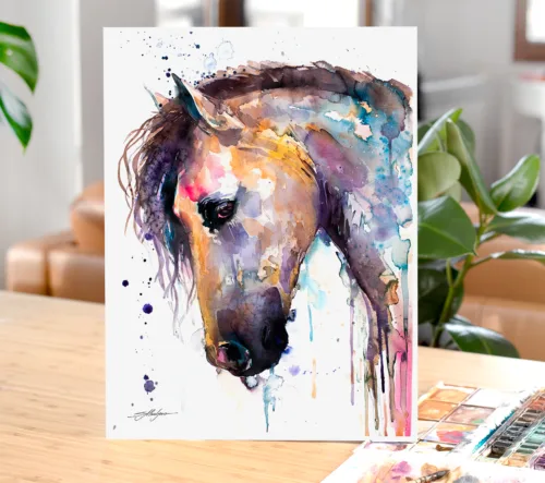 Horse portrait watercolor painting, limited edition art print by Slaveika Aladjova, view 2