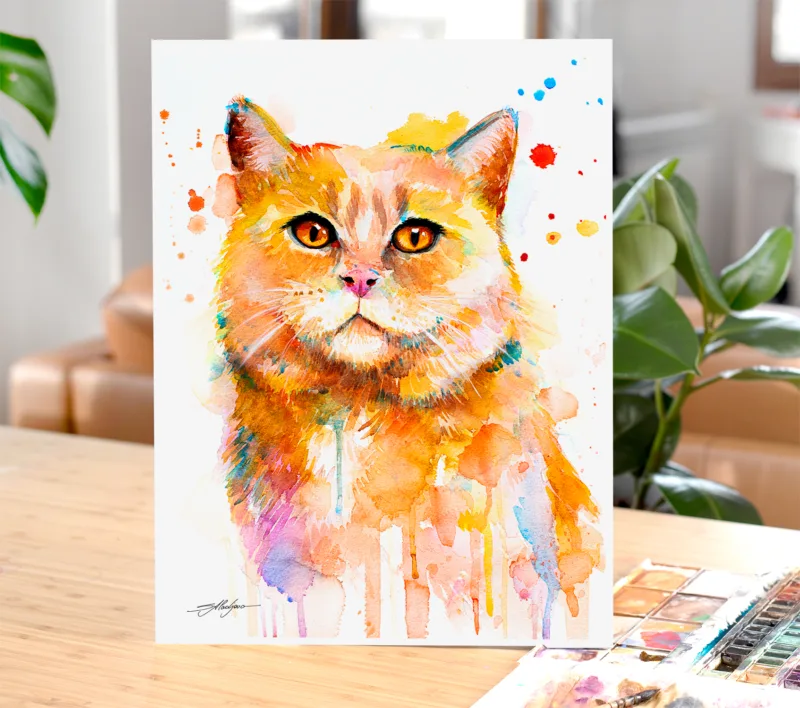Ginger cat watercolor painting, limited edition art print by Slaveika Aladjova, view 2