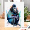 Crested macaque watercolor painting, limited edition art print by Slaveika Aladjova, view 4
