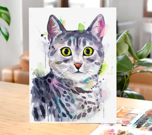Egyptian Mau watercolor painting, limited edition art print by Slaveika Aladjova