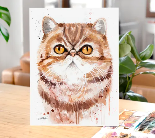 Exotic Shorthair cat watercolor painting, limited edition art print by Slaveika Aladjova
